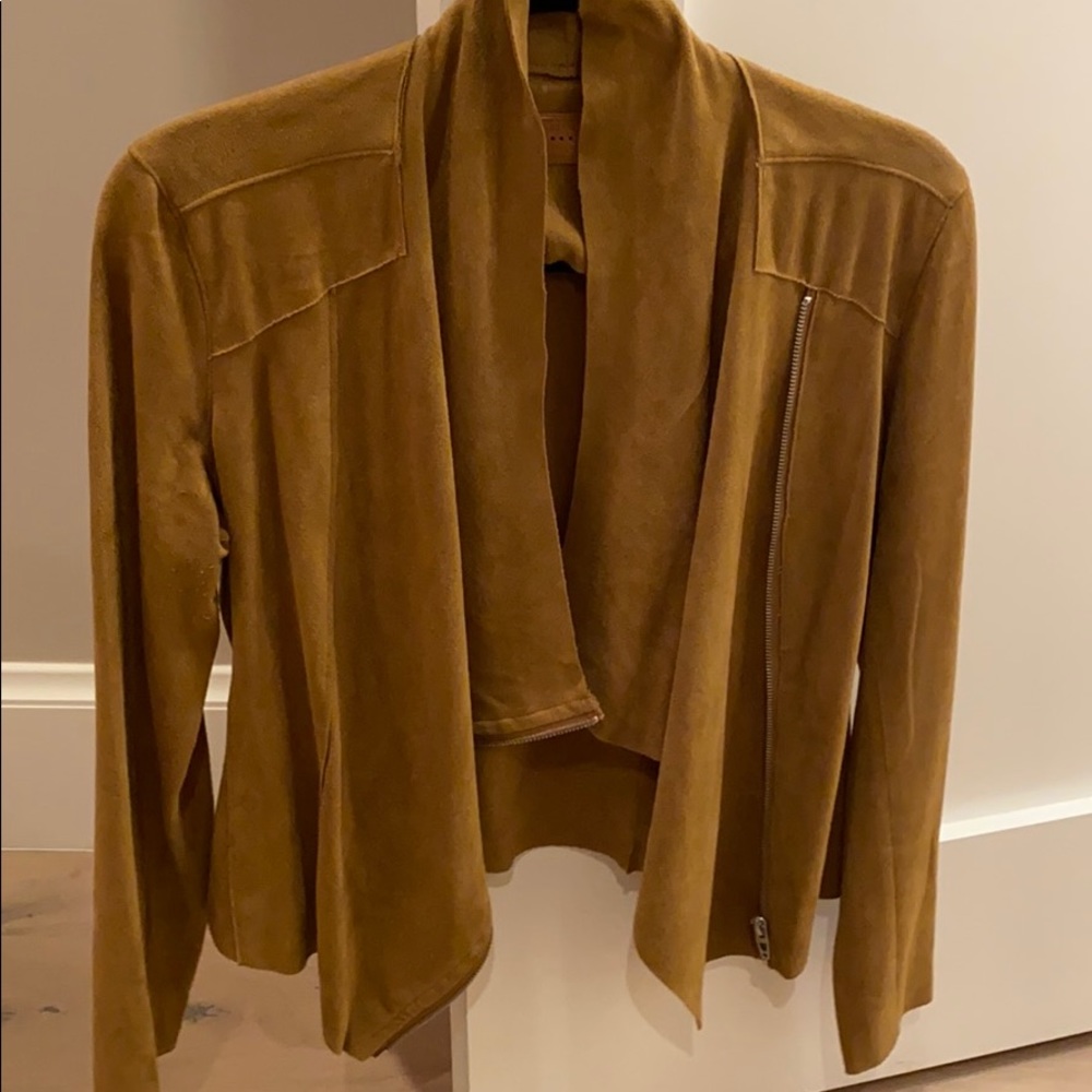 BLANKNYC tan faux suede drape front jacket